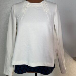 McGinn Cream Knit Top with Blue Layered Hem Underlay – Size XS